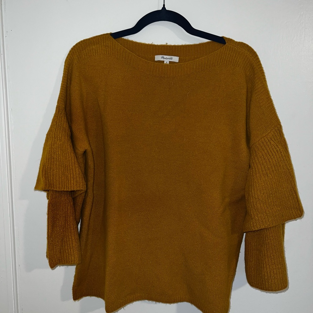 Madewell mustard colored flutter sleeve sweater
